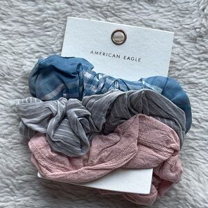 American Eagle NWT pink gray blue pattern scrunchie 3 pack
